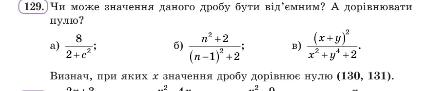 Умова: вправа 129: Чи може значення даного дробу бути від’ємним?