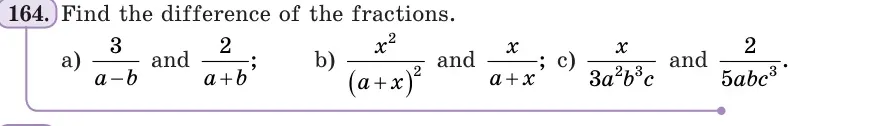 Умова: вправа 164: Find the difference of the fractions