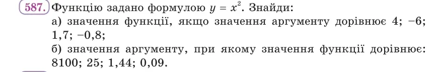 Умова: вправа 587: Функцію задано формулою y = x²