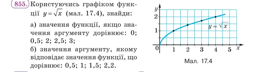Умова: вправа 855: Користуючись графіком функції y = √x (мал