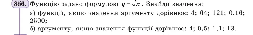 Умова: вправа 856: Функцію задано формулою y = √x