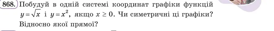 Умова: вправа 868: Побудуй в одній системі координат графіки функцій y = √x і y = x², якщо x ≥ 0