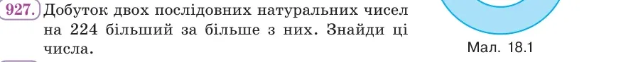 Умова: вправа 927: Добуток двох послідовних натуральних чисел на 224 більший за більше з них
