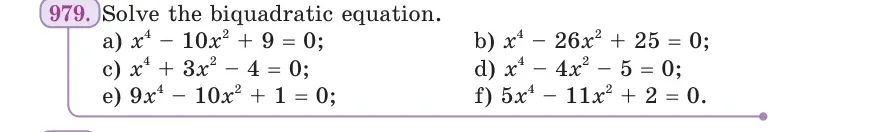 Умова: вправа 979: Solve the biquadratic equation