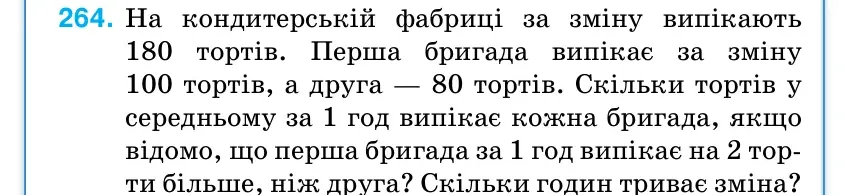 Умова: вправа 264: На кондитерській фабриці за зміну випікають 180 тортів.