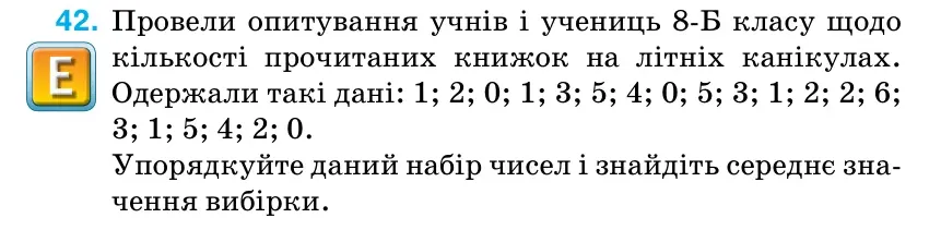 Умова: вправа 42: Провели опитування учнів і учениць 8-Б класу щодо кількості прочитаних книжок на літніх канікулах.