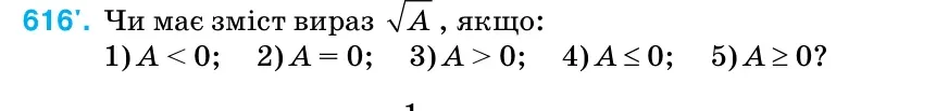 Умова: вправа 616: Чи має зміст вираз
