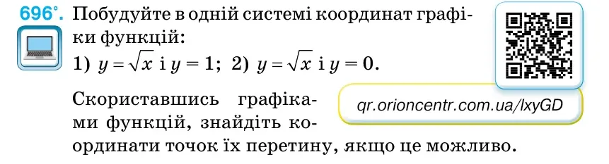 Умова: вправа 696: Побудуйте в одній системі координат графі- ки функцій