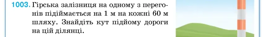 Умова: вправа 1003: Гірська залізниця на одному з перегонів підіймається на 1 м на кожні 60 м шляху
