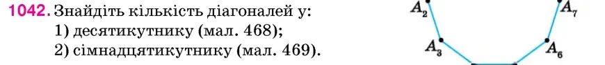 Умова: вправа 1042: Знайдіть кількість діагоналей у