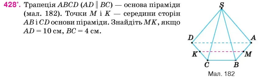 Умова: вправа 428: Трапеція ABCD (AD ∥ BC) – основа піраміди (мал