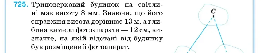 Умова: вправа 725: Триповерховий будинок на світлині має висоту 8 мм