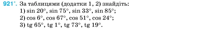 Умова: вправа 921: За таблицями (додатки 1, 2) знайдіть