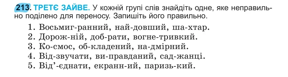 Умова: вправа 213: 213