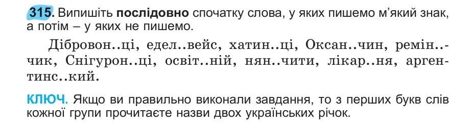 Умова: вправа 315: 315