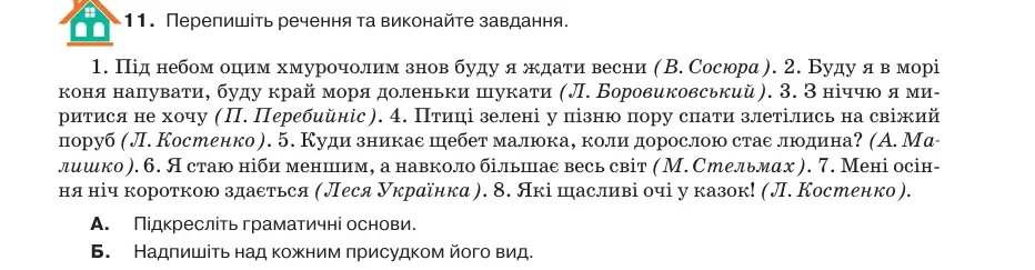 Умова: вправа 20.11: Перепишіть речення та виконайте завдання