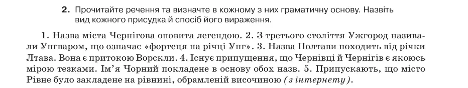 Умова: вправа 20.2: Прочитайте речення та визначте в кожному з них граматичну основу