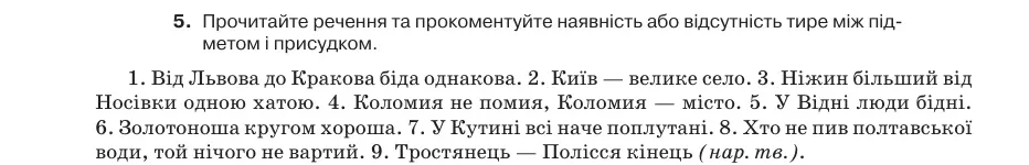 Умова: вправа 23.5: Прочитайте речення та прокоментуйте наявність або відсутність тире між підметом і присудком