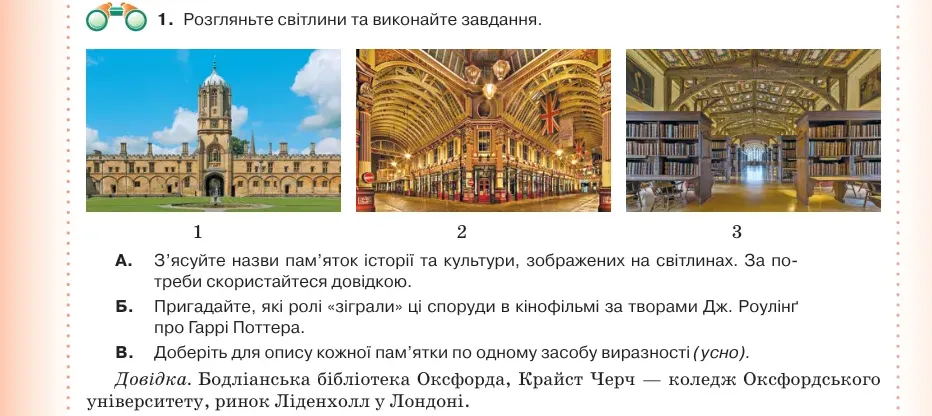 Умова: вправа 25.1: Розгляньте світлини та виконайте завдання