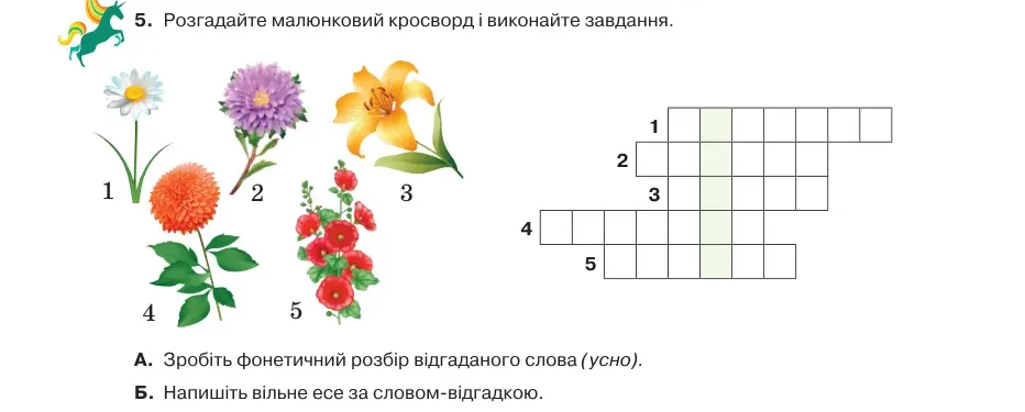 Умова: вправа 3.5: Розгадайте малюнковий кросворд і виконайте завдання