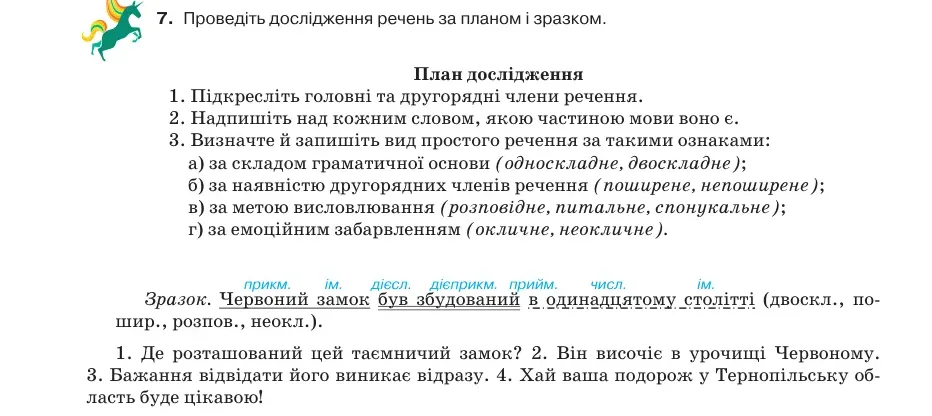 Умова: вправа 37.7: Проведіть дослідження речень за планом і зразком