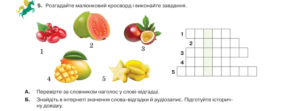 Умова: вправа 8.5: Розгадайте малюнковий кросворд і виконайте завдання