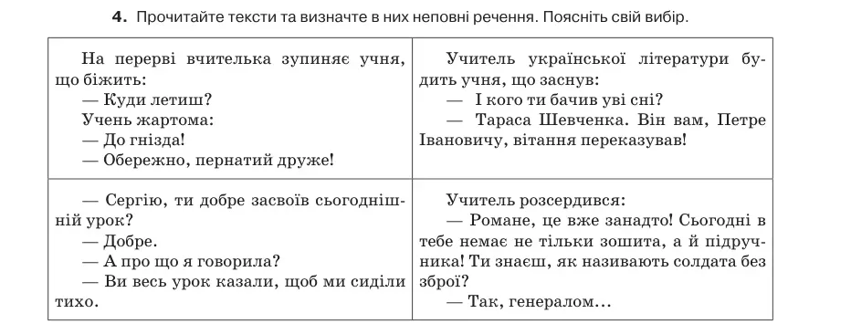 Умова: вправа 81.4: Прочитайте тексти та визначте в них неповні речення