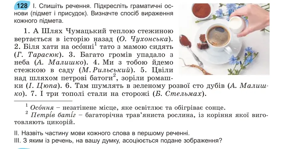 Умова: вправа 128: Спишіть речення