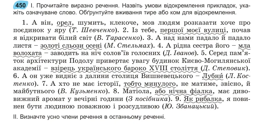 Умова: вправа 450: Прочитайте виразно речення
