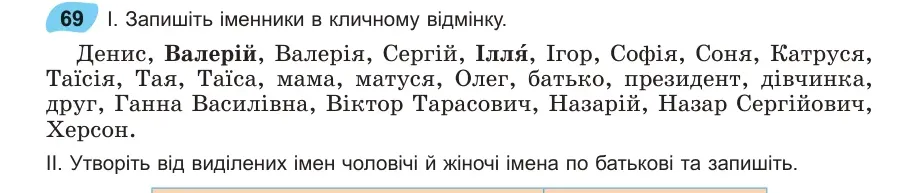 Умова: вправа 69: Запишіть іменники в кличному відмінку